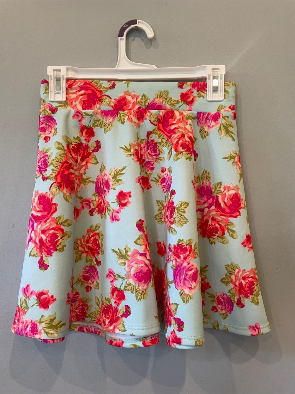 Stoosh Floral Skater Skirt in Light Blue and Pink